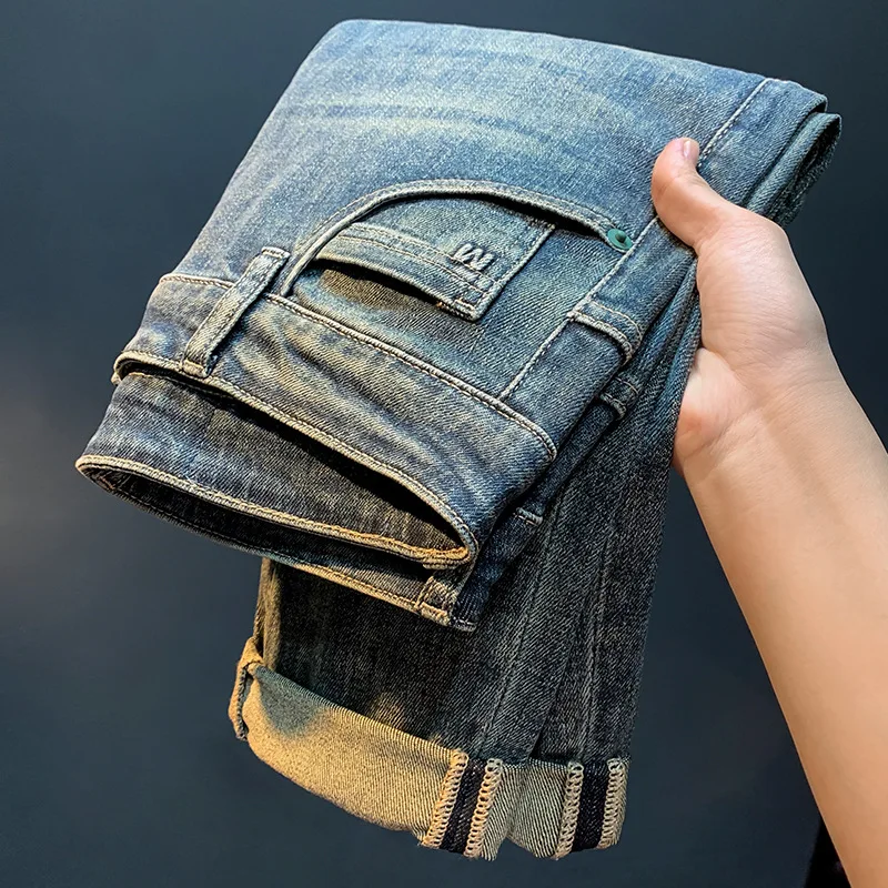 2024 Men's Fall Jeans Trendy Tapered Saggy Ankle-Tied Harem Pants Loose Light Straight-Leg Casual Long Pants 3