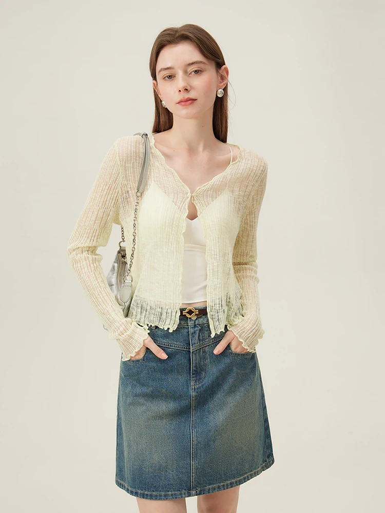 FSLE Sunscreen Cover Up Shirt Thin Long Sleeved Knitted Sweater