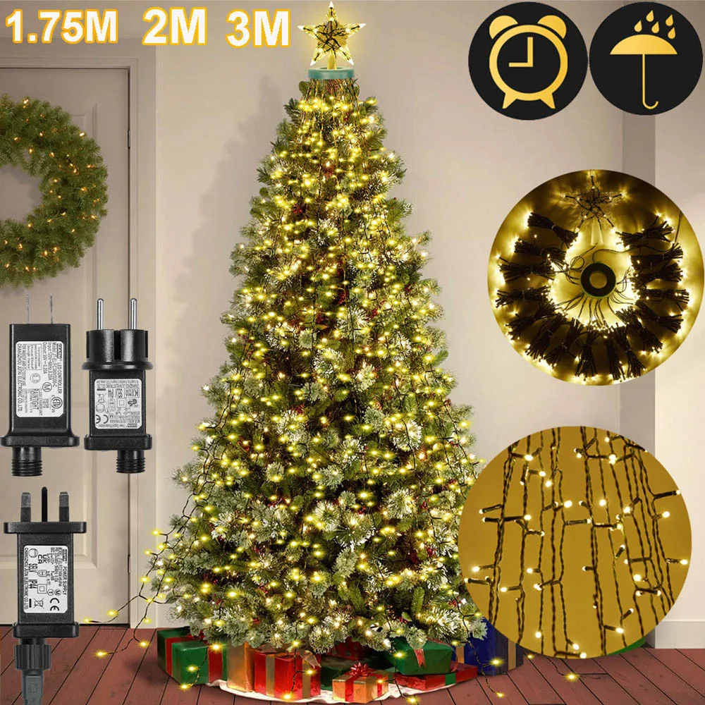 2M3MMemoryLEDCurtainWaterfallFairyLightsTimerChristmasTree