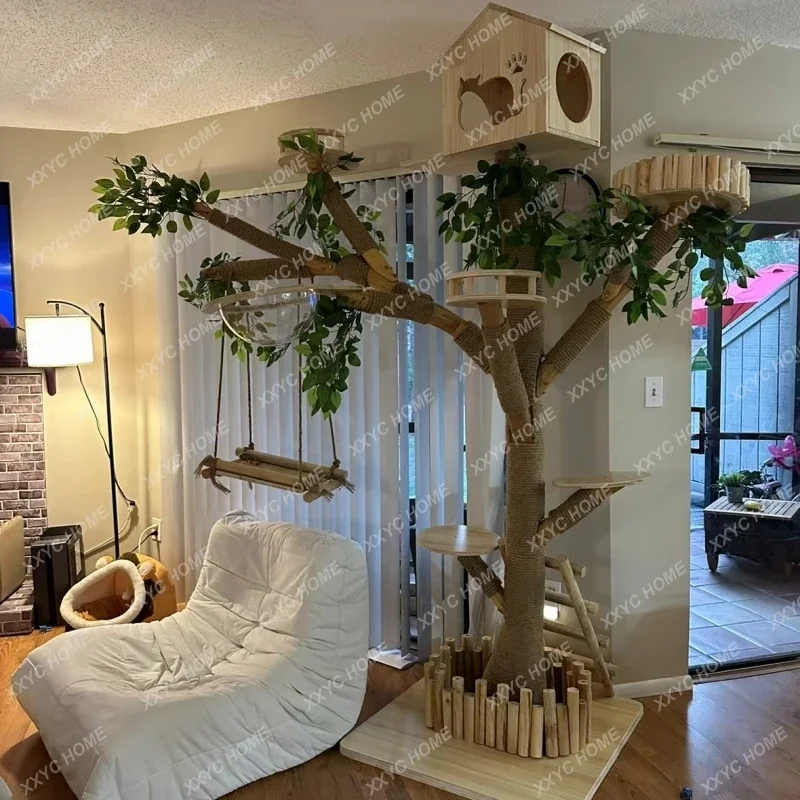 Large cat climbing frame solid wood trunk wear-resistant, cat coffee
