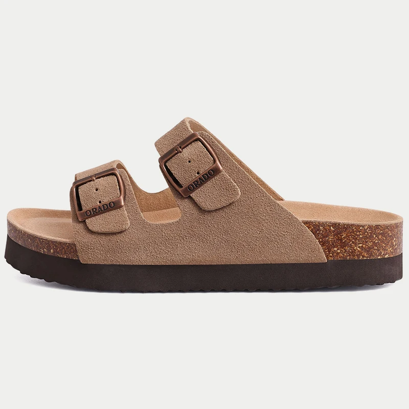 Kidmi Classic Cork Suede Clogs Slippers Fashion Arizona Outdoor Clogs Slippers With Double buckle Cork Insole Antiskid imitation leather clogs