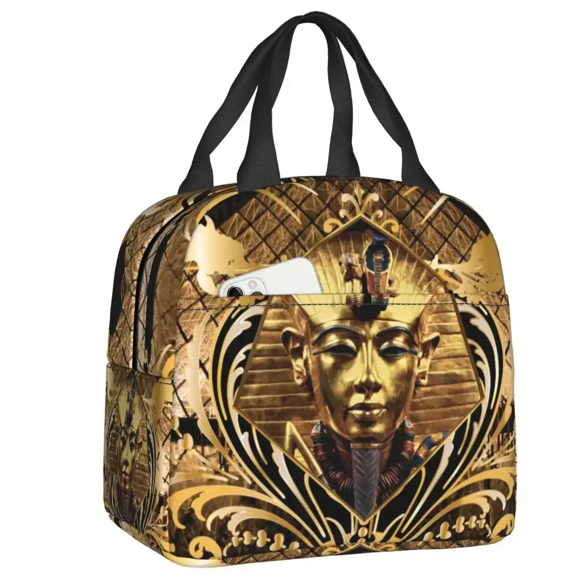 

Золотистый Ланч-бокс с изображением старого бога египта, Фараона, короля итута, Женский Ланч-бокс с египетским мифом, Термоизолированный Ланч-бокс для офиса