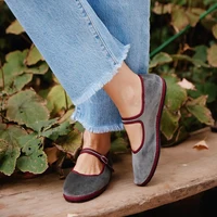 Gray Mary Jeans Flats Shoes Women Round Toe Hand Stitch Velvet Cloth Shoes Ladies Casual Soft Comfortable Ballet Shoes Loafers