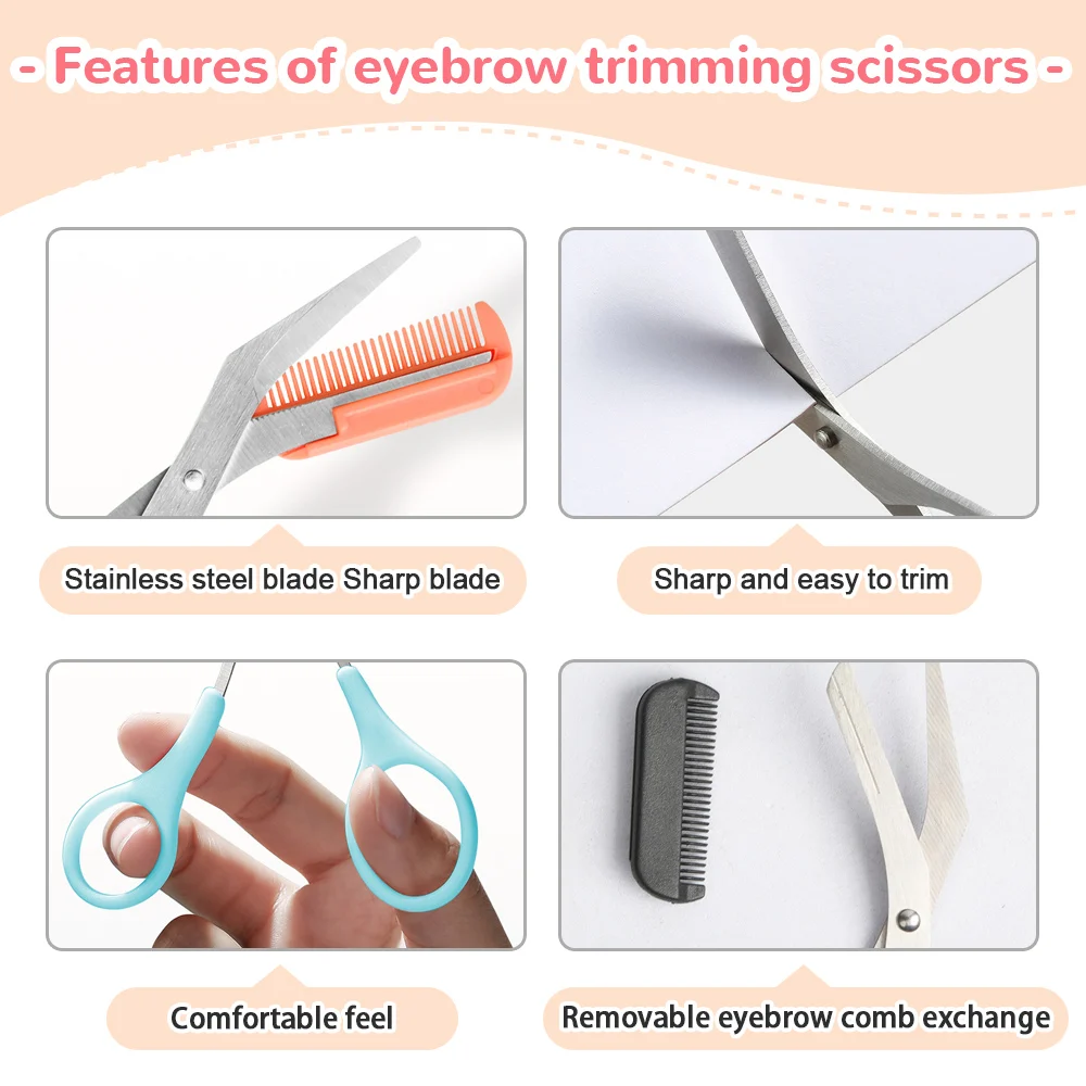 Eyebrow Shaving Knife Eyebrow Scissors with Comb Stainless Steel Plastic Razor Facial Hair Removal Razor Make-up Tool eyebrow trimmer set,eyebrow trimmer,eyebrow razor set,eyebrow razor,facial hair remover,eyebrow scissors,stainless steel scissors,hair remover,facial dissection scissors