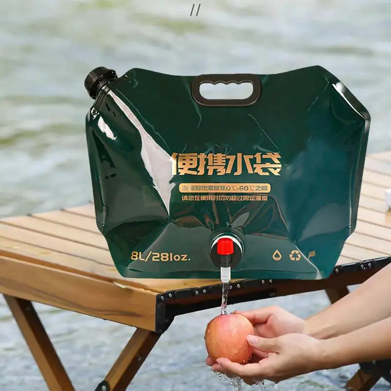 Portable Water bag With faucet for camping folding Water Container Bag 8L Collapsible Pouch with Handle Camping Supplies
