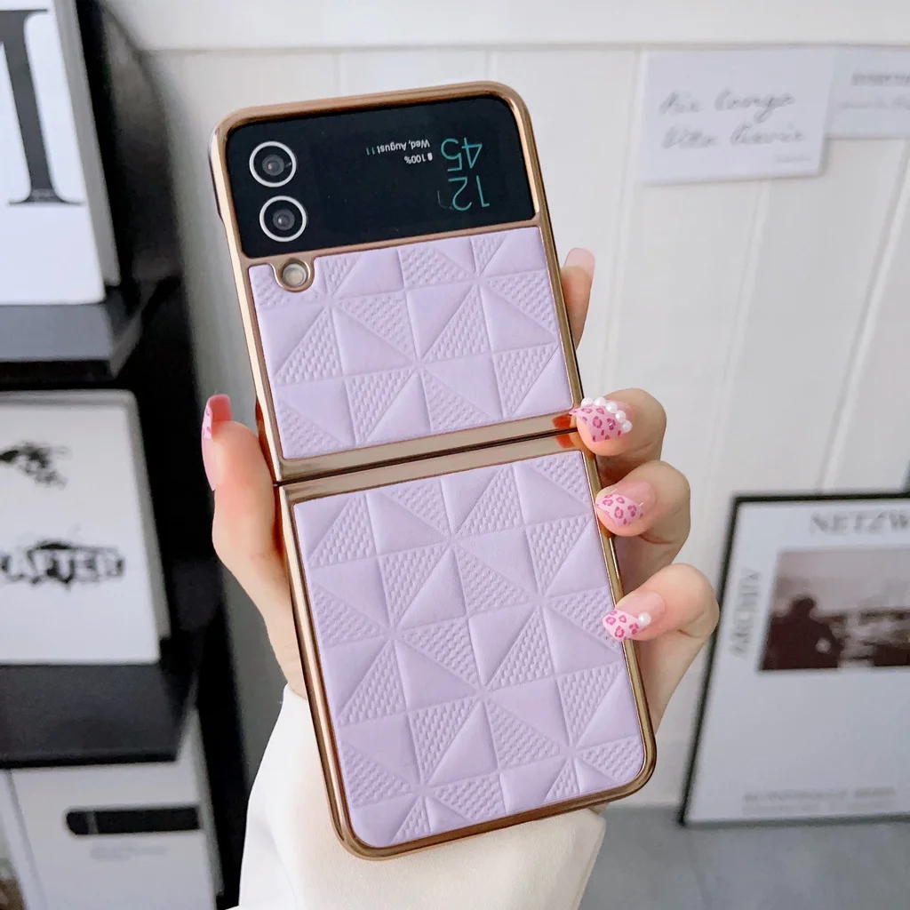 

For Samsung Galaxy Z Flip4 PU Leather Plating Phone Case for Samsung Galaxy Z Flip3 Hinge Protection Anti-drop Hard Cover