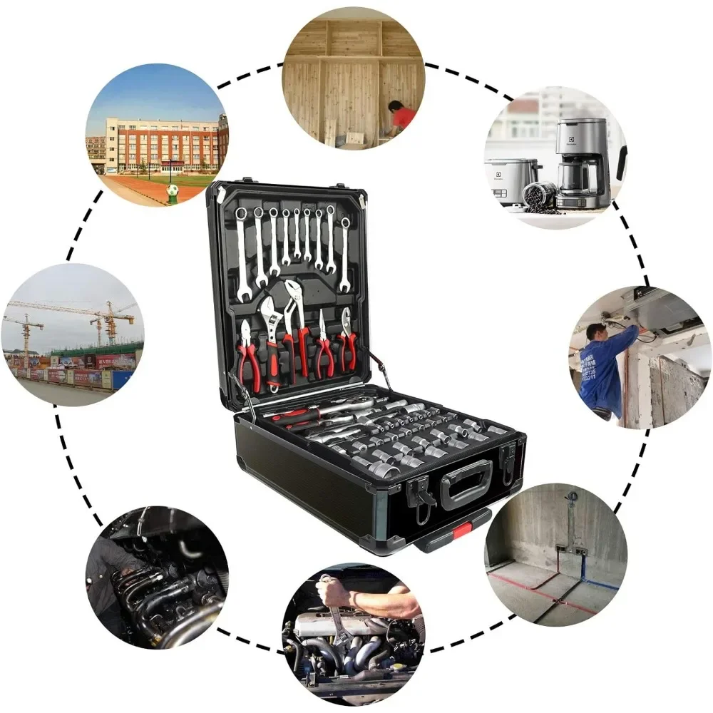 799pcs Aluminum Trolley Case Tool Set Silver House Repair Kit Set Household Hand Tool Set with Tool Belt Gift on Father's Day 4