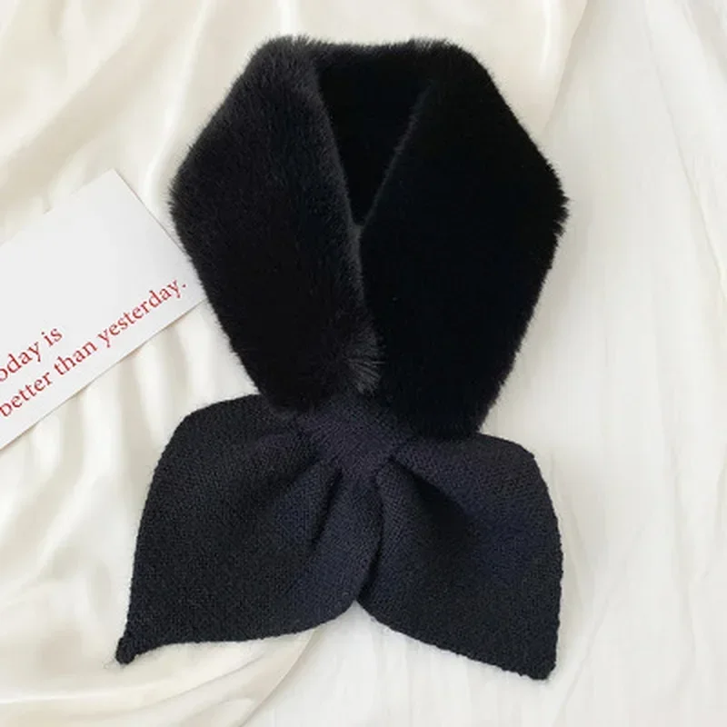 Winter Womens Cross Faux Fur Straps Shawl Soft Scarf Girls Ladies Autumn Knitted