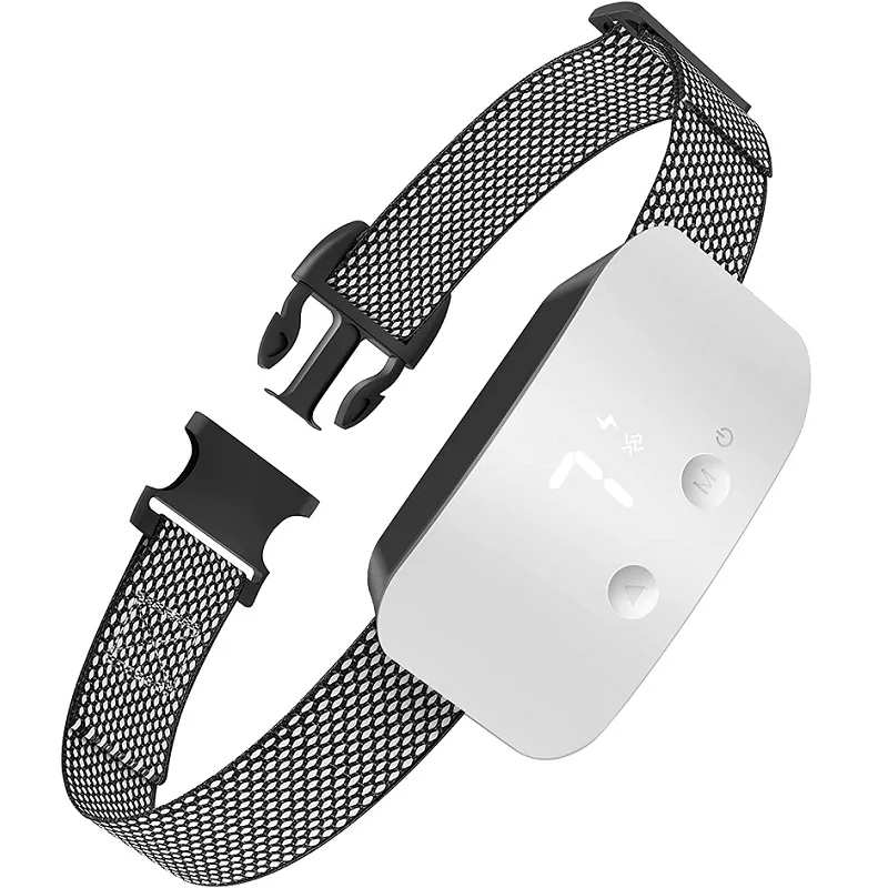 

Перезаряжаемый лай ошейник; Регулируемые режимы; Водонепроницаемый; Эксклюзивный простой сенсорный интерфейс-кнопки спереди устройства для регулировки