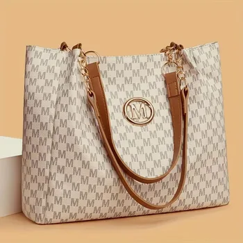 حقيبة حمل هندسية كلاسيكية من الجلد الصناعي بتصميم حرف 