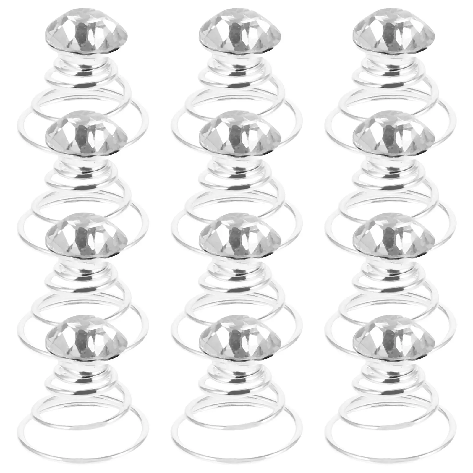 12Pcs 라인스톤 나선형 헤어 클립 금속 코일 실버 경량 헤어핀 여성용 웨딩 파..