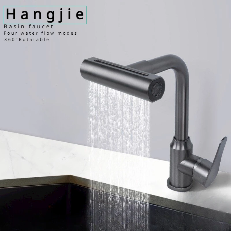 ก๊อกน้ำสีเทาปืนที่มี4โหมดการไหลของน้ำหมุนก๊อกน้ำสแตนเลส 1