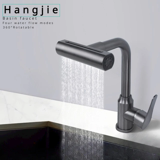 ก๊อกน้ำสีเทาปืนที่มี4โหมดการไหลของน้ำหมุนก๊อกน้ำสแตนเลส 1