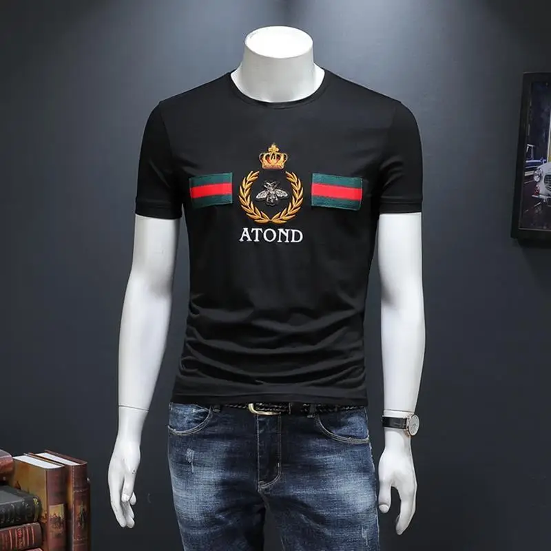 

Short sleeve t-shirt men's round neck summer half sleeve fashion large size printed embroidered T-shirt