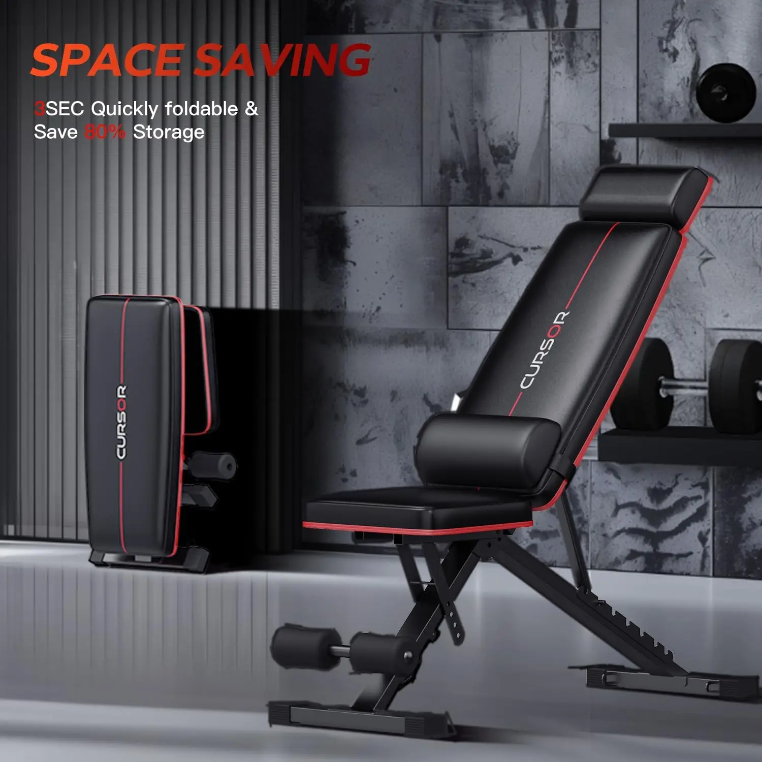 FITNESS Adjustable Weight Bench with Adjustable Headrest & Lumbar Support, 900 LBS Capacity, Ab Sit Up Decline Bench, Fol