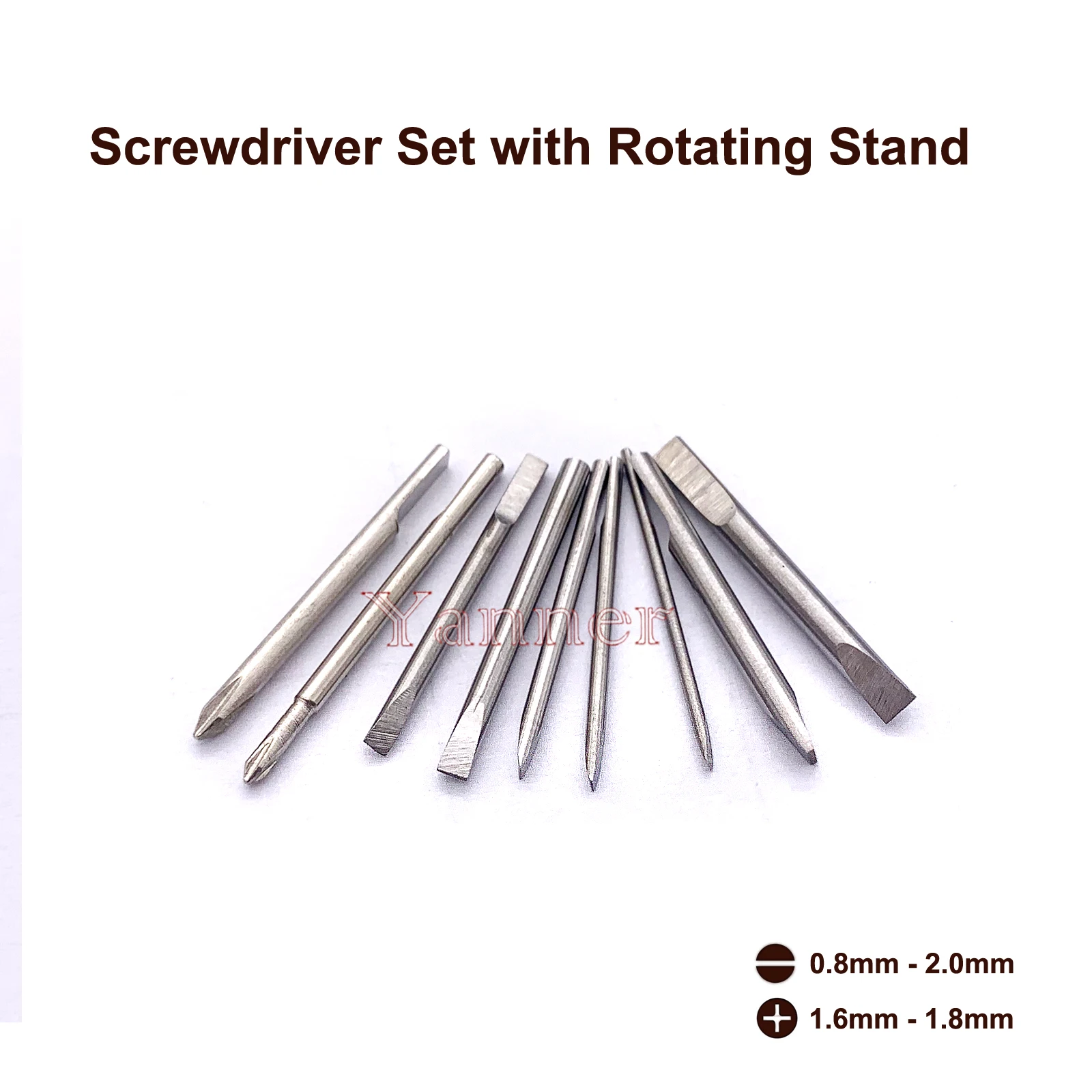 A+ Watch Repair  9 pcs Screwdriver Set  with Rotating Stand and Replacing Tips Flat Head and Phillips Head Watch Tool Kits