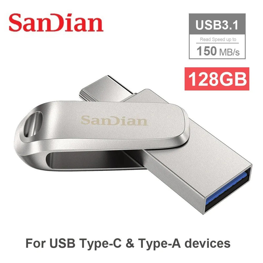 

SanDian SDDDC4 USB 3.1 Flash Drive Type C 1TB 2TB Pendrive 128GB Phone Metal Type C OTG Flash Drive Pen Drive For PC Smartphones