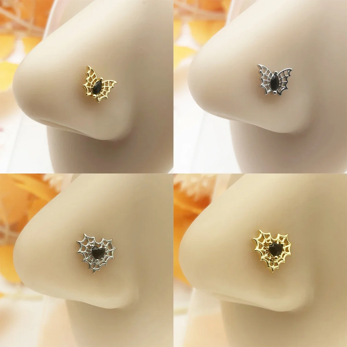 16G Nose Jewelry Spider Web Septum Ring - 16G 316L Stainless Steel Halloween Nose Ring 16 Gauge Nose Ring Jewelry