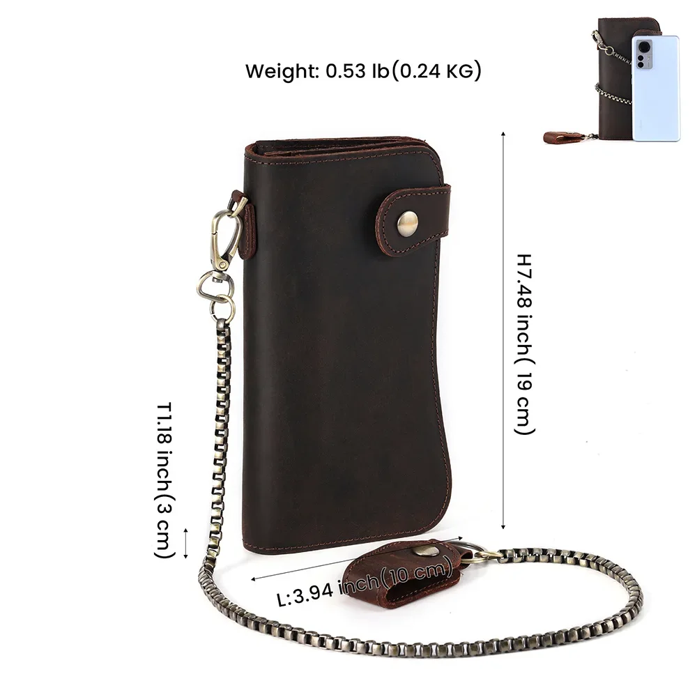 Genuine Leather Men's Long Wallet Vintage Crazy Horse Leather Wallet Multi-card RFID Purse Creative Zipper Style Wallet Men