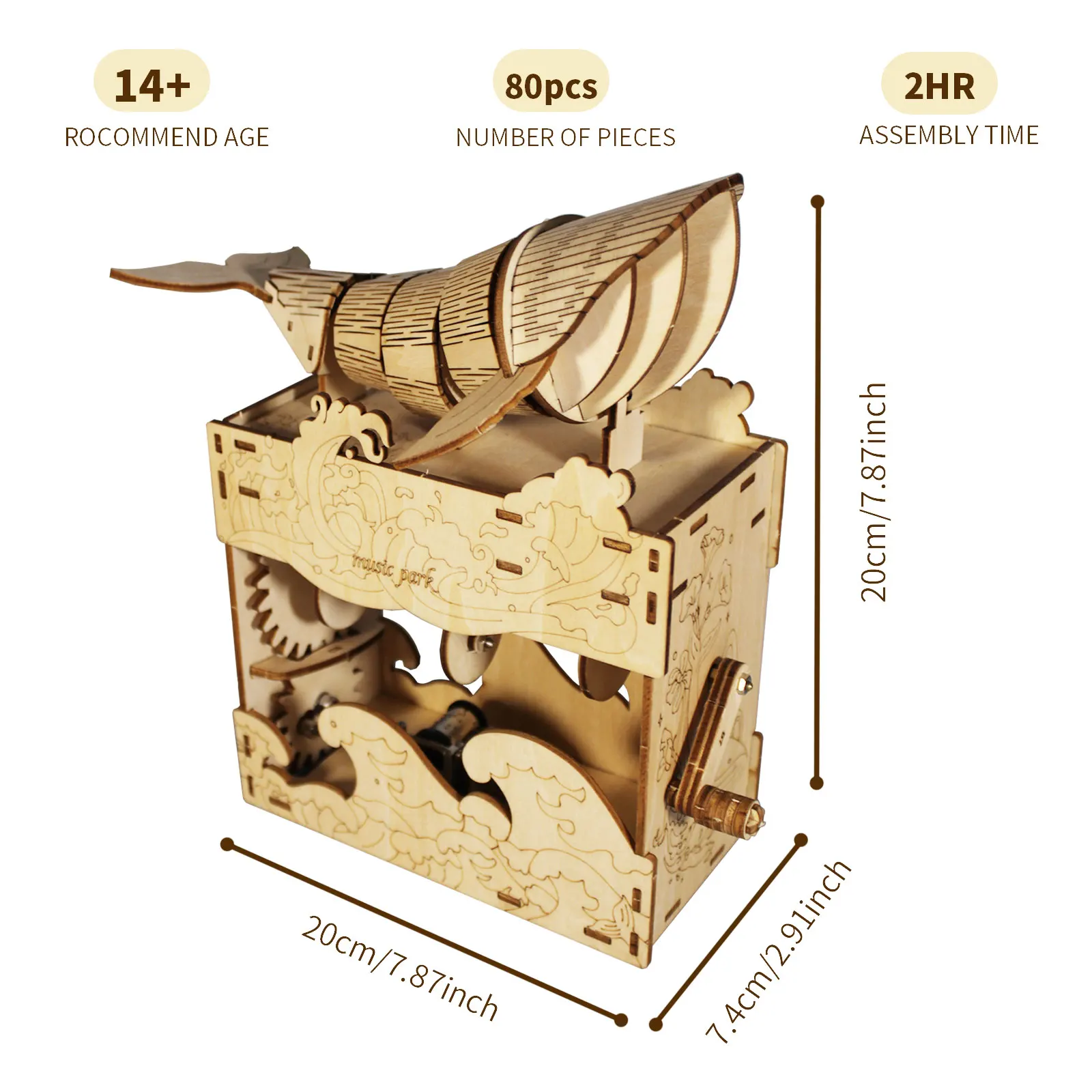 3d wooden puzzle Whale music box Play Beautiful Seaside Handmade Assembly Model kit Holidays birthdays Christmas gifts 2