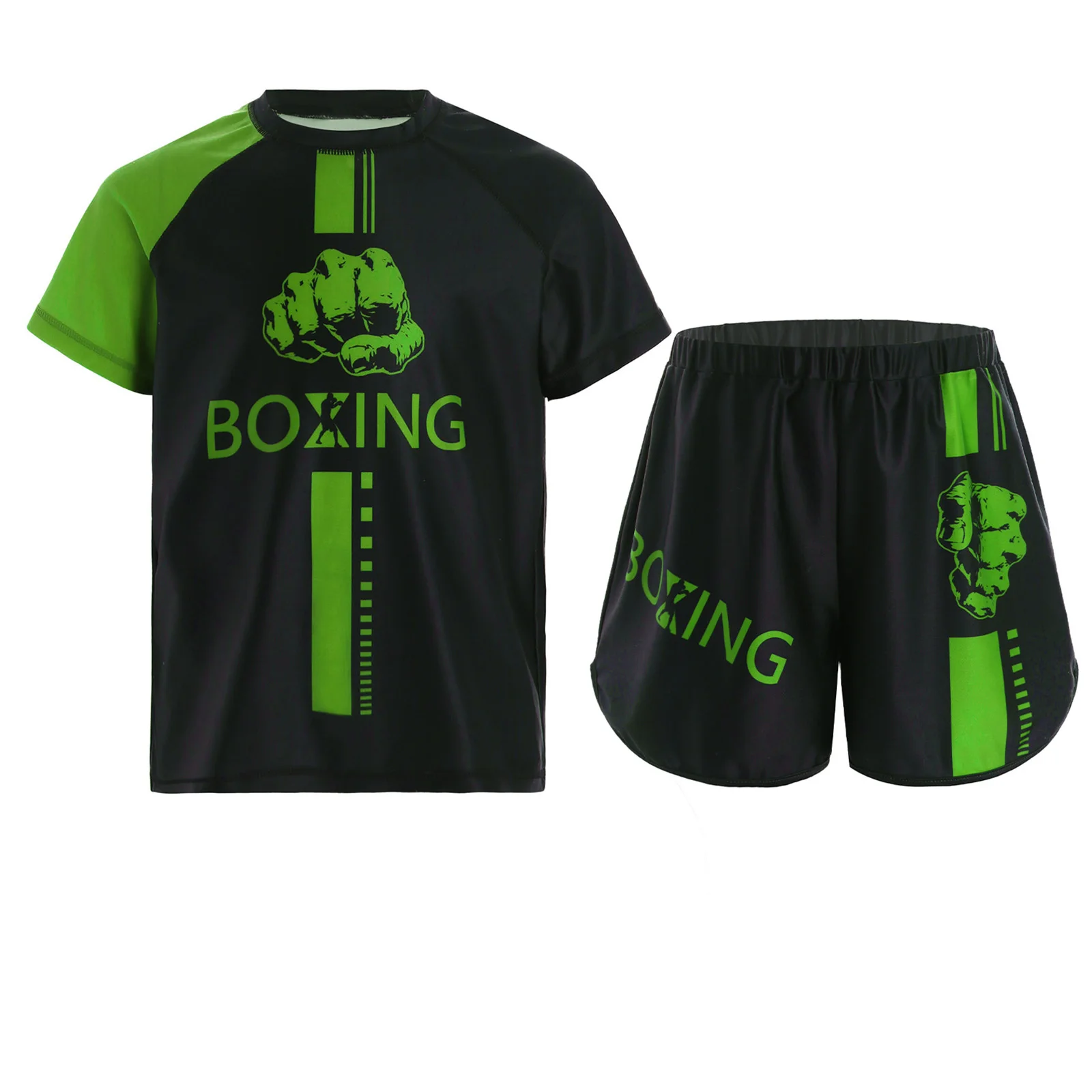 Sports apparel Kids Boys Muay Thai Sanda Boxing Suit Fashion Printed Boxer Short Sleeve T-shirt + Shorts Rashguard Bjj Gym Jerseys Sportswear