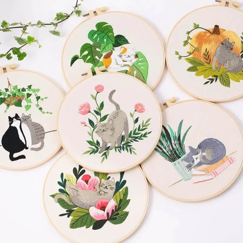 Embroidery Diy Material Package Kit Cat Pattern Cross Stitch Table Painting Hanging Picture Embroidery Set Embroidery Kits