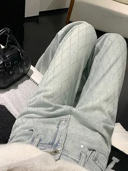 Women Blue Baggy Plaid Jeans Vintage Y2k Cowboy Pants Harajuku Aesthetic Denim Trousers Trashy Japanese 2000s Style Clothes 2024 1