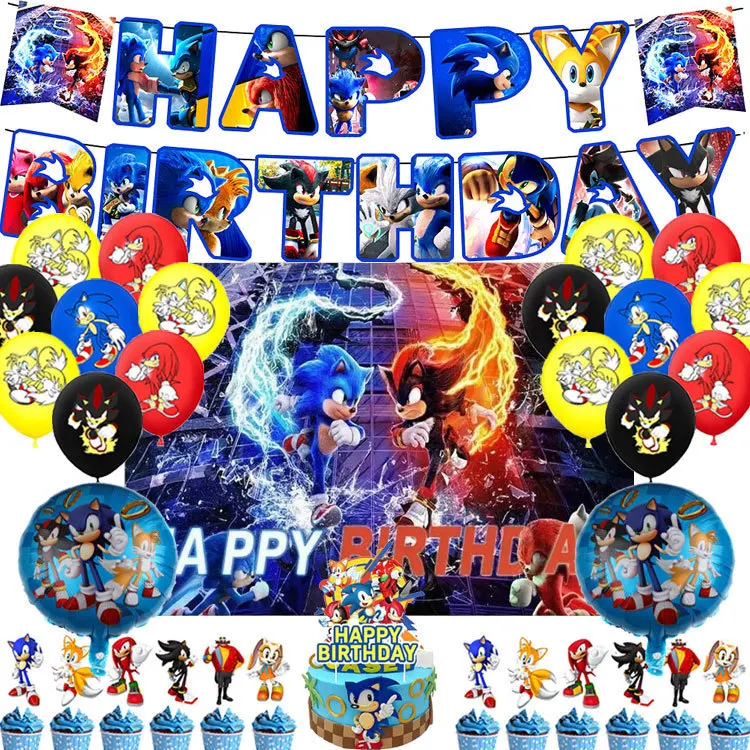 New Game Hedgehog Themed Set Birthday Party Decorations Banners Balloons Cake Toppers Sonic Cartoon Party Supplies for Kids