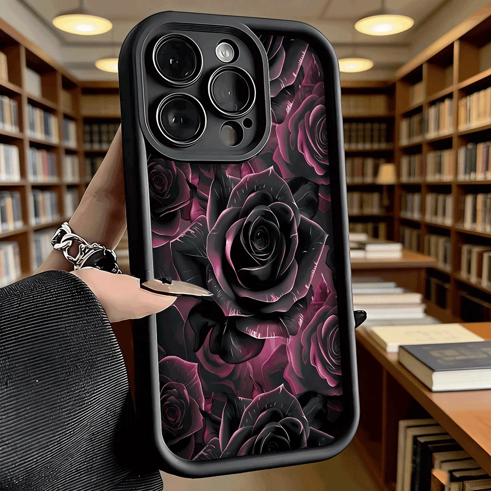 Elegant Dark Pink Roses Anti-Slip TPU Phone Case - Luxury Full Protective Cover