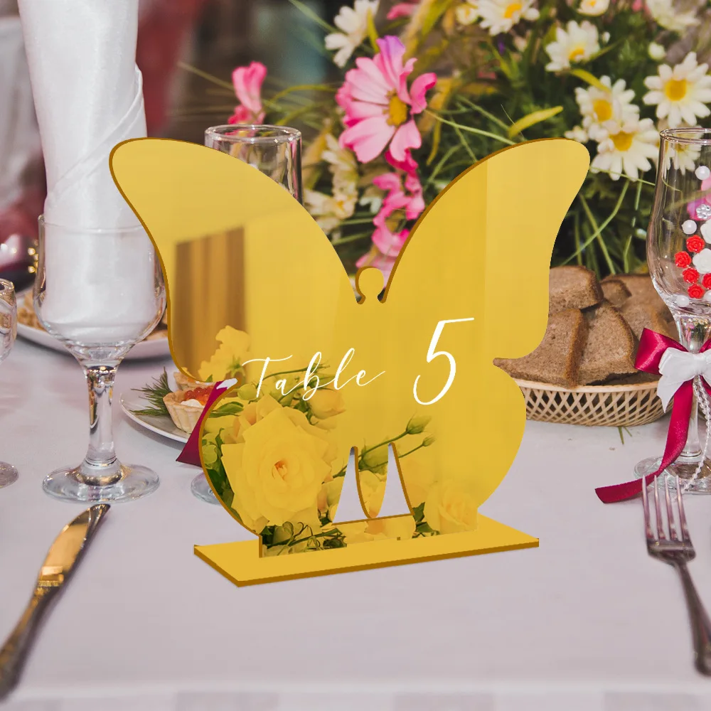 

Blank Acrylic Gold Table Card Wedding Table Number Card Diy Personalized Seat Card Butterfly Shape Black White Transparent Blank