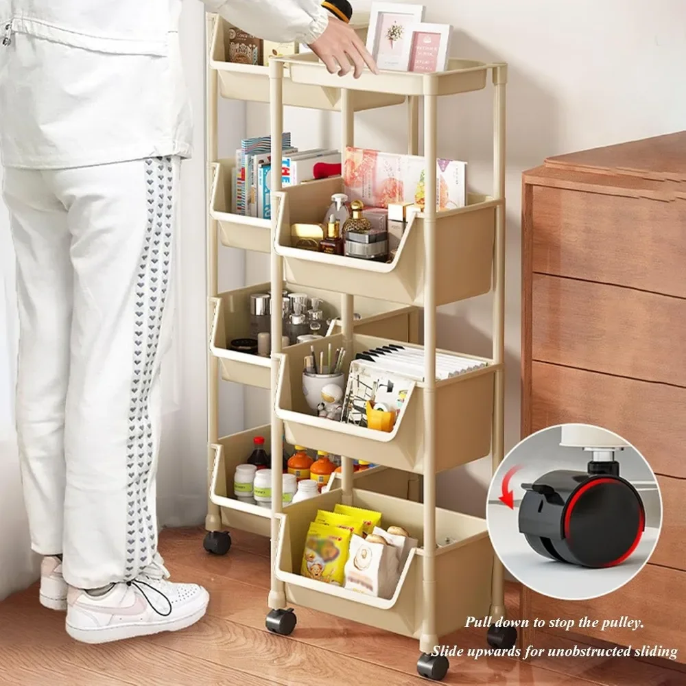 Bookshelf Storage Trolley Simple Kitchen Multi-Layer Movable Utility Cart Open Style Snack Organizer Shelf Bedroom Toy Shelves