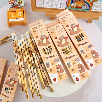 Confezione da 12 matite capibara; Adorabile design a forma di cartone animato con gomme da cancellare, perfetto per premi per studenti o forniture per ufficio