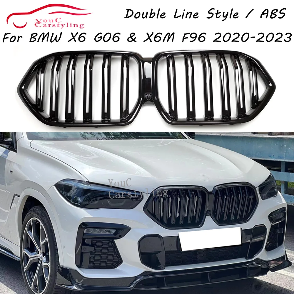 

G06 Grill ABS Gloss Black Front Bumper Kidney Replacement Grille For BMW X6 G06 X6M F96 2020 2021 2022 2023