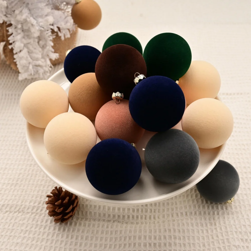 Description Picture 6 of item12pcs Velvet Christmas Tree Ball Ornaments Flocked Xmas Tree Ball Wedding Party Family Holiday Decorations Solid Color