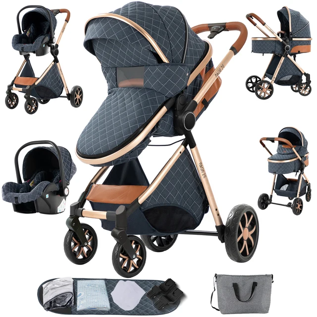 Poussette bébé 3 en 1 haute paysage avec siège auto landau bébé poussette bébé convertible cadre Durable conduite en douceur 1