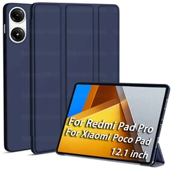 Ultra-Slim Triple Fold Auto Wake/Sleep Protective Tablet Case for Xiaomi Poco Pad 12.1 (Navy Blue)