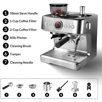 Espresso Machine with Grinder 20 Bar Semi-Automatic Coffee Maker PID Control Milk Frother Steam Wand 95Oz Water Tank for Home 2