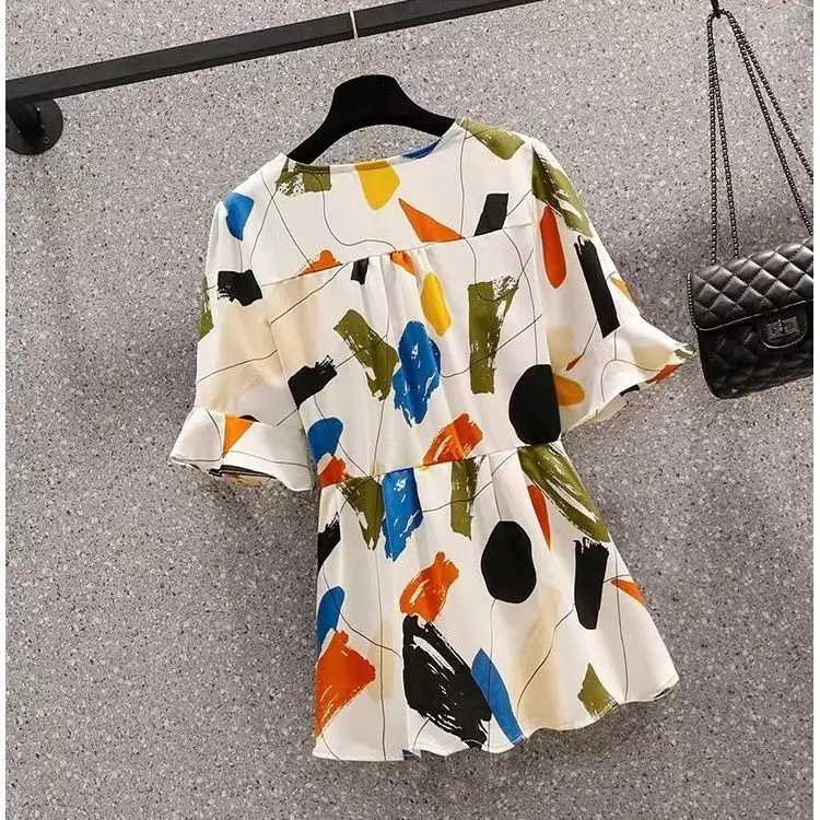 2024 Oversized Women's Clothing Set, Women's Summer Westernization, Flesh Shielding, Slimming Shirt Cropped Pants, Two-piece Set