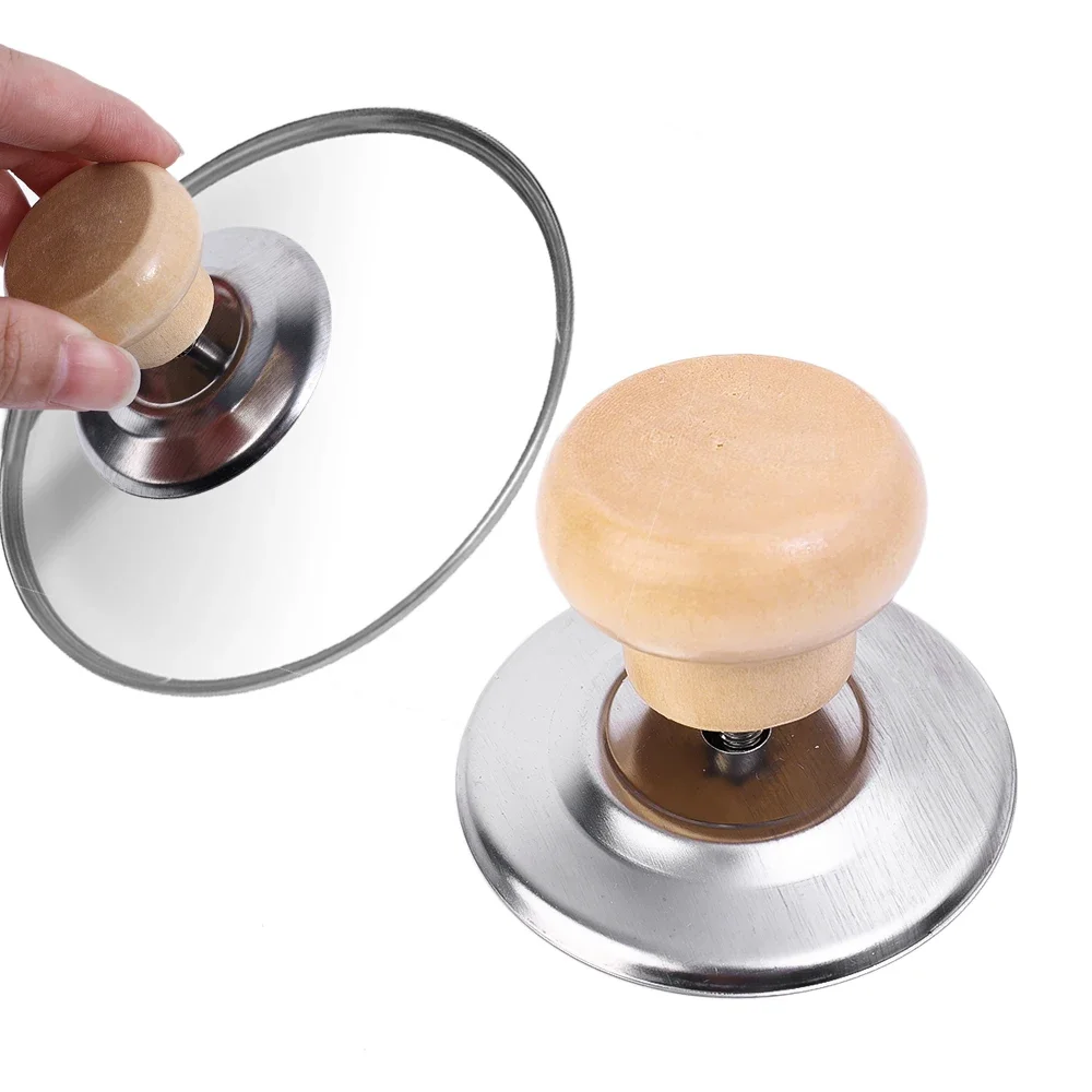 Pot Lid Handles 2/1Pcs Wood Pot Cover Handle Lid Handle Stainless Steel Universal Anti-scald Cover Kitchen Cookware Part Sturdy Knobs Accessory