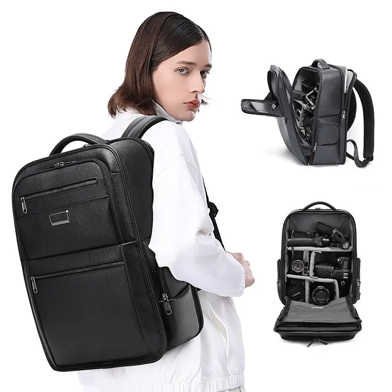 Waterproof Leather Laptop Backpack with USB Charging for Men