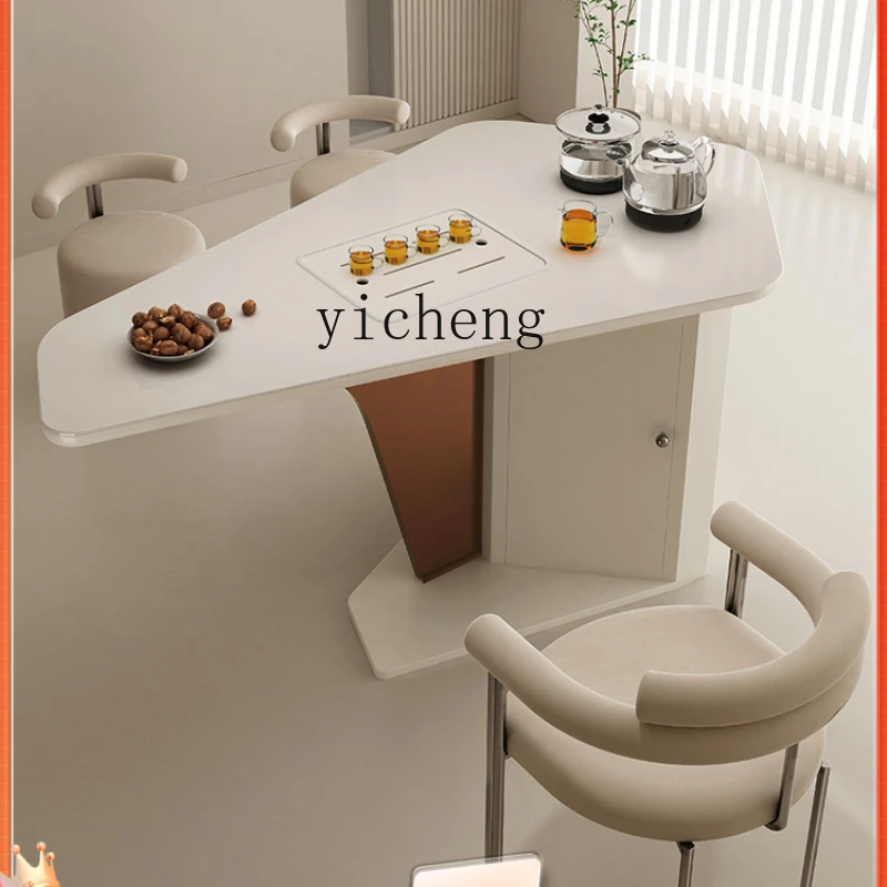 

Zc Stone Plate Table-Chair Set Balcony Modern High-End Irregular Tea Table Kettle Integrated