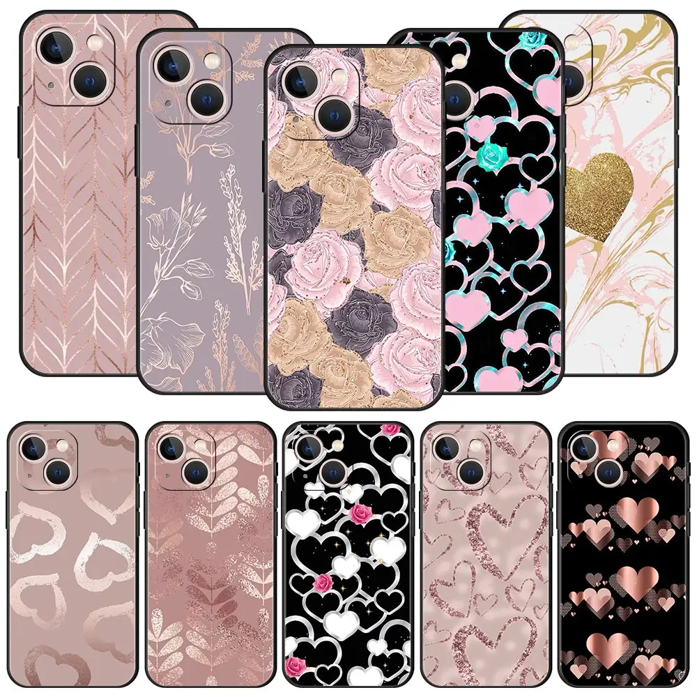 Gold Rose Love Heart Soft TPU Phone Case Cover
