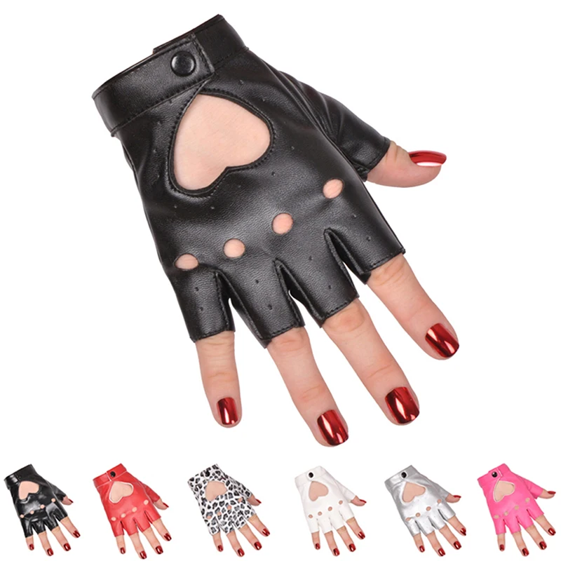 

Girl Five Finger PU Leather Gloves Ladys Driving Show Pole Dance Mittens For Women Men Heart Gothic Lolita Cosplay Party Gloves