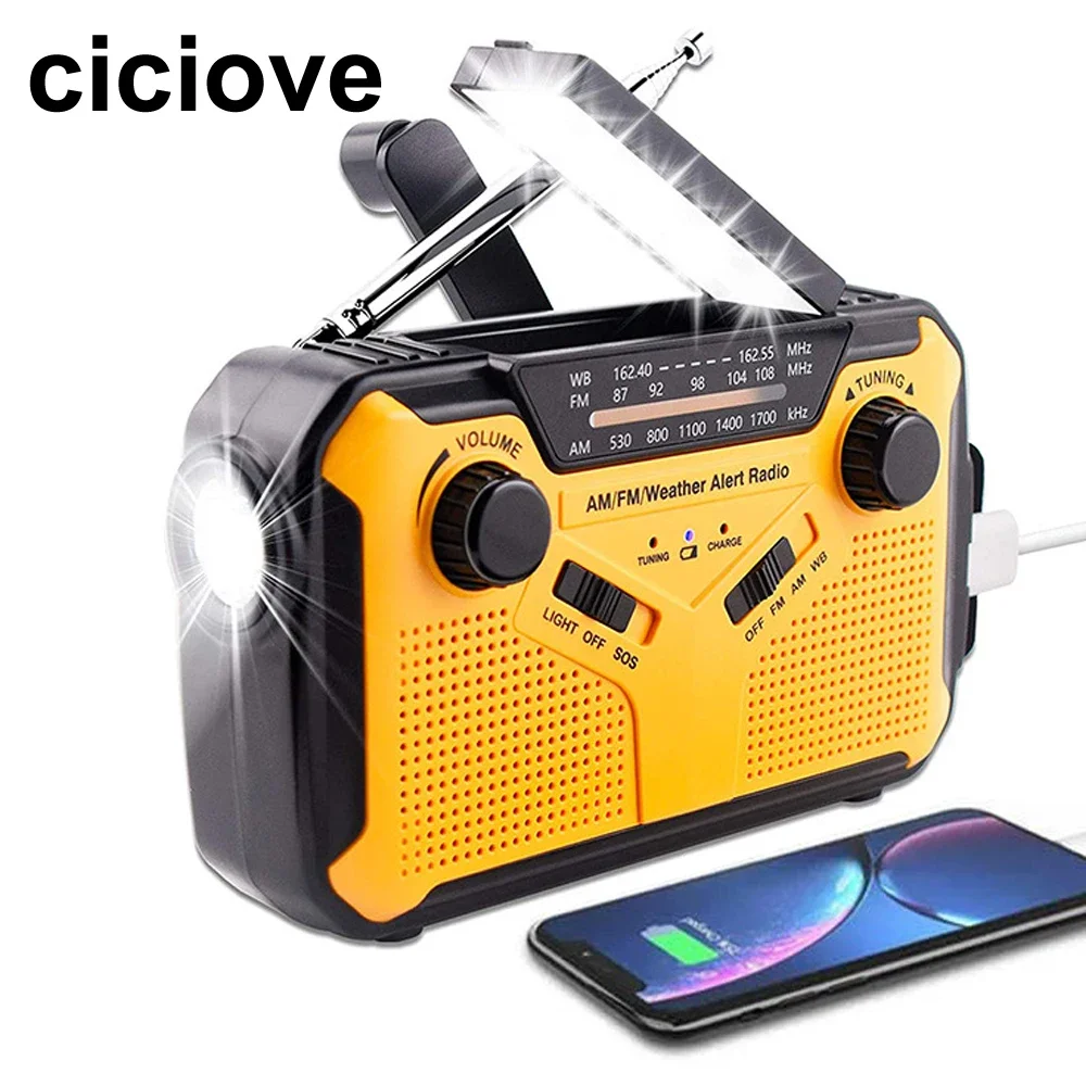 

Emergency Radio Solar Crank Power Generation Multi-function AM/WB/FM Radios Flashlight Charging Treasure Reading Lamp SOS