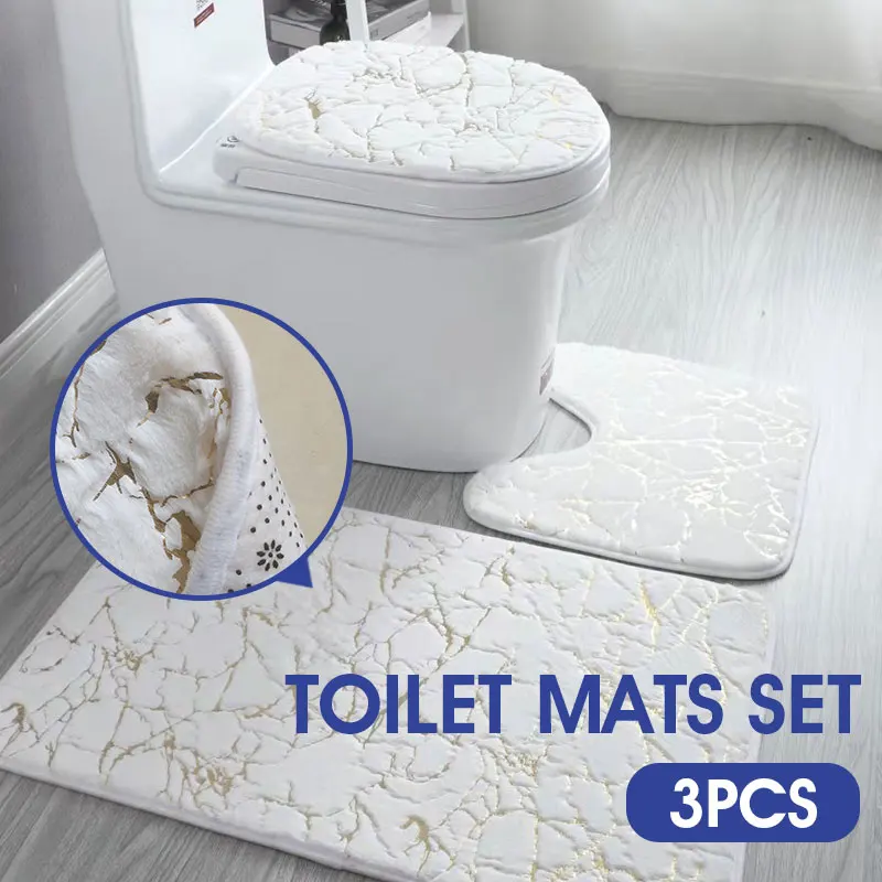 Home Living Room Bathroom Toilet Mats Set Gold Printing Anti Slip Rugs