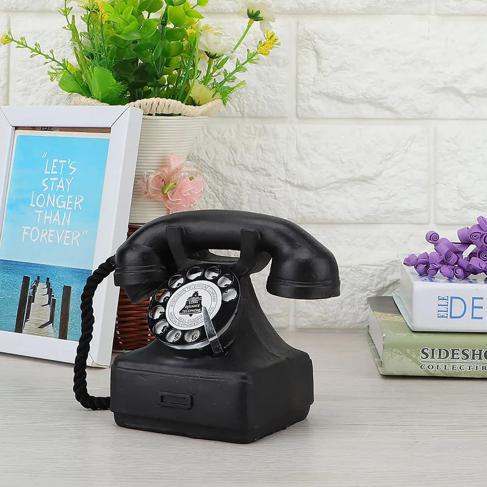 Huaq Vintage Retro Antique Phone Wired Corded Landline Telephone Home Desk Decoration (Black