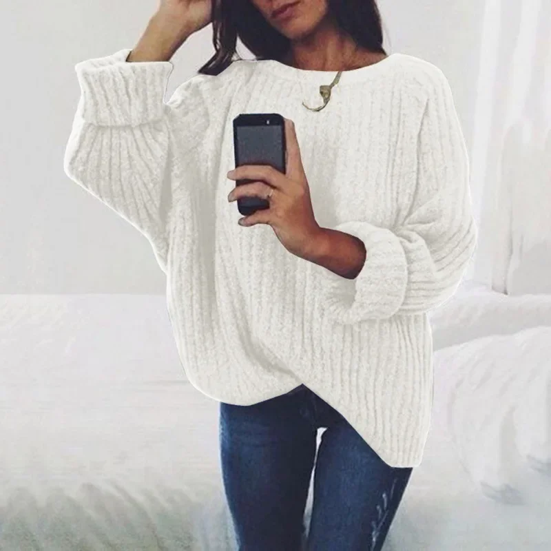 

S-XXL Autumn Winter Fashion Female Pullover Sweaters Ladies Loose Knitwear Women Casual Solid Long Sleeve O-Neck Knitted Sweater