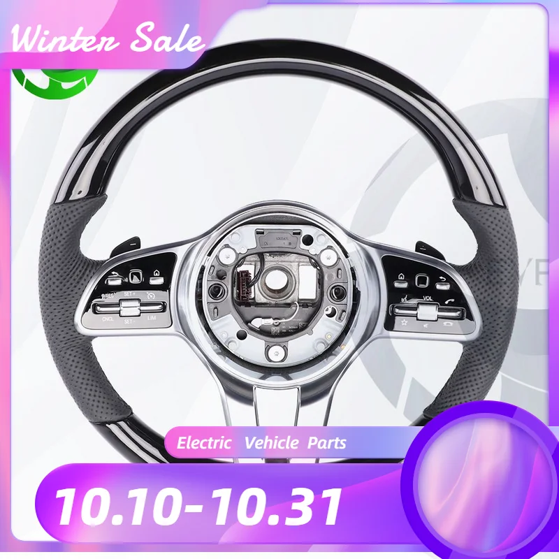 

For Mercedes Benz black peach wood semi perforated, black button dial steering wheel