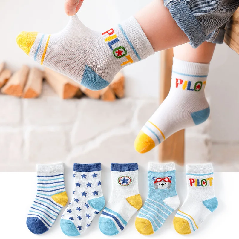 Autumn Boy Girl Short Sock Baby Mesh Thin Socks Cotton Toddler Sock 5 Pairs/set Summer kids socks