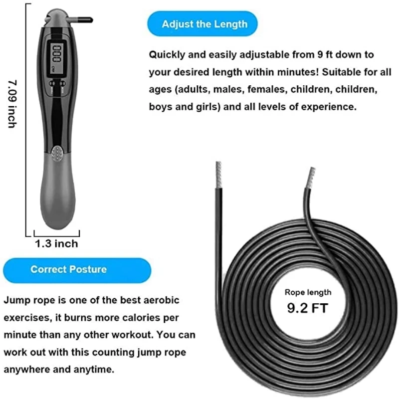 MIJIA 1PC Digital Wireless Calorie Counter Skip Rope Sport Weights Exercise Fitness Body Building Cordless Digital Jump Rope 6